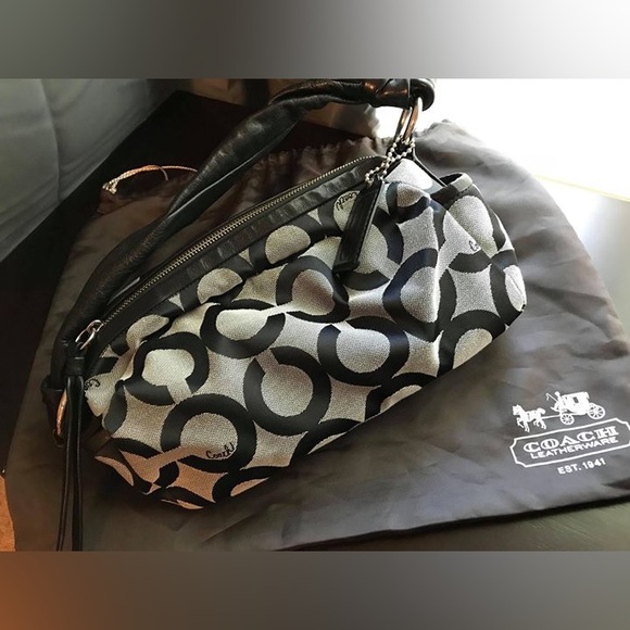 Coach Parker Op Art Shoulder Zip Handbag black&grey - Picture 1 of 5